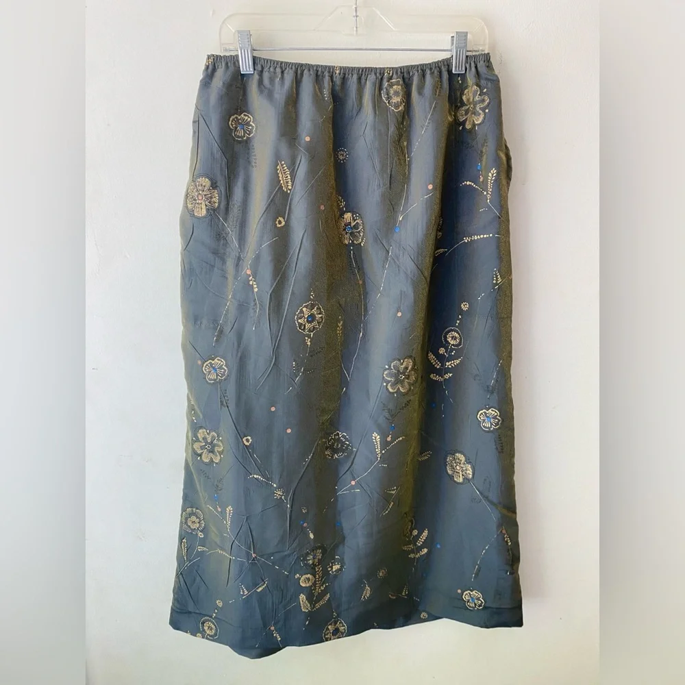 Vintage OILILY iridescent floral a-line midi skirt size/M - Picture 2 of 9